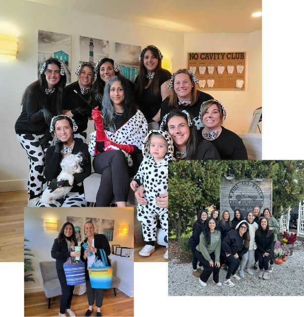 Collage of Clear Coast dental team members in dental office and at community events