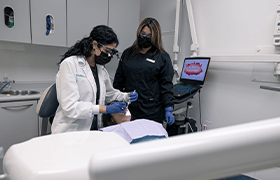 Woman receiving dental exam